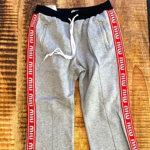 Miu Miu Grey Cotton Jogger Pants with Logo Detail Size L